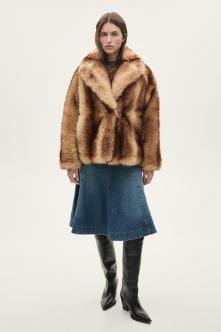 Manteau en fausse fourrure à revers - Marron