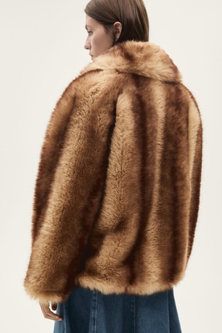 Manteau en fausse fourrure à revers - Marron