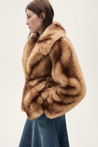 Manteau en fausse fourrure à revers - Marron