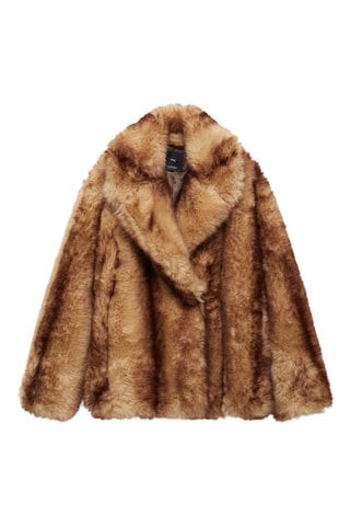 Manteau en fausse fourrure à revers - Marron