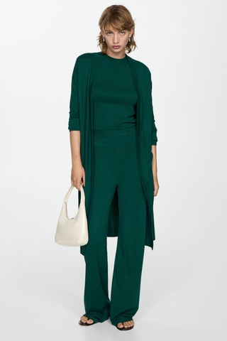 Cardigan long maille fine - Vert foncé