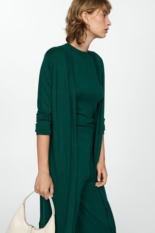 Cardigan long maille fine - Vert foncé