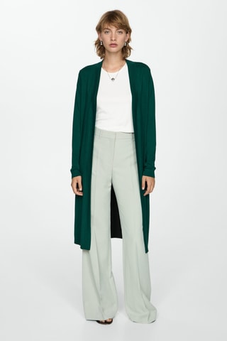 Cardigan long maille fine - Vert foncé
