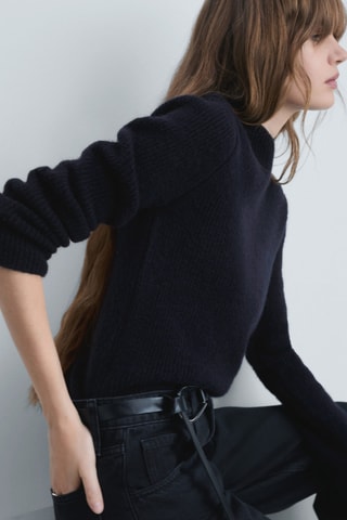 Pull-over maille col montant - Bleu marine