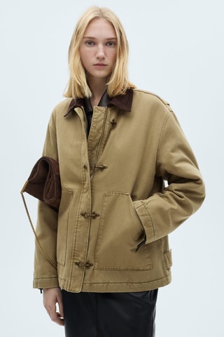 Parka col contrasté poches - Kaki
