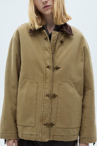 Parka col contrasté poches - Kaki