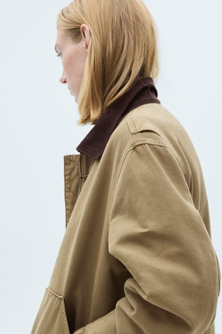 Parka col contrasté poches - Kaki