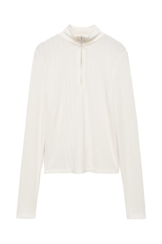 Pull-over maille zippé - Blanc cassé