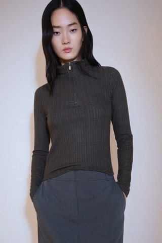 Pull-over maille zippé - Gris foncé