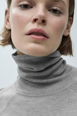 Pull-over maille fine col roulé - Gris clair