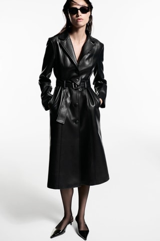 Manteau similicuir bordures fausse fourrure - Noir