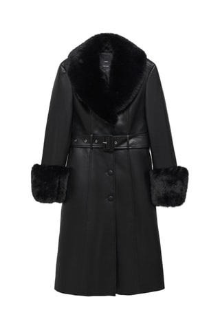 Manteau similicuir bordures fausse fourrure - Noir