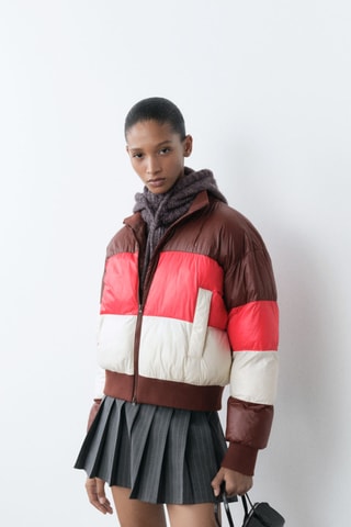 Anorak matelassé tricolore - Marron