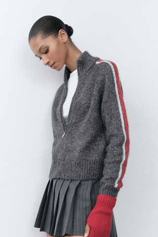 Cardigan col montant fermeture éclair - Rouge foncé