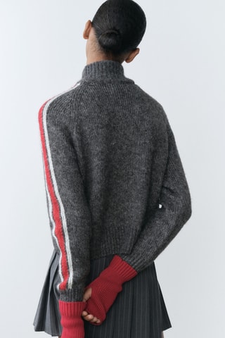 Cardigan col montant fermeture éclair - Rouge foncé