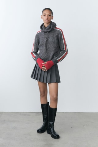 Cardigan col montant fermeture éclair - Rouge foncé