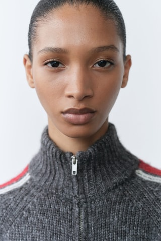 Cardigan col montant fermeture éclair - Rouge foncé