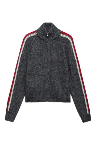 Cardigan col montant fermeture éclair - Rouge foncé