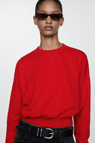 Sweat-shirt coton col rond - Rouge