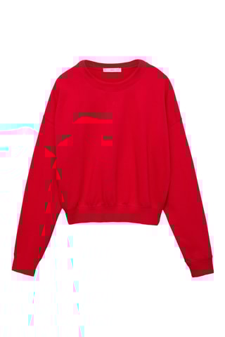 Sweat-shirt coton col rond - Rouge
