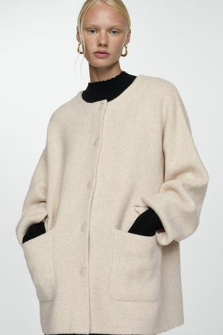 Manteau maille écharpe amovible - Ecru