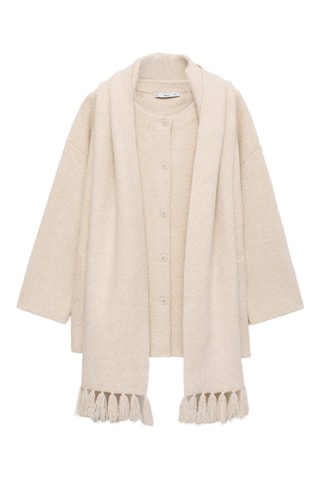 Manteau maille écharpe amovible - Ecru