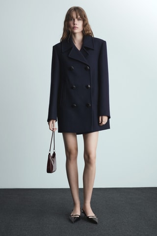Manteau laine oversize structuré - Bleu marine