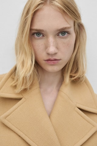 Manteau croisé en laine vierge - Marron