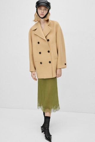 Manteau croisé en laine vierge - Marron