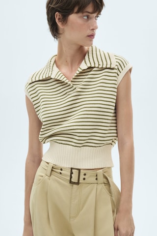 Gilet maille rayures - Ecru