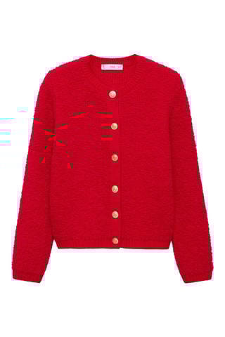 Cardigan maille bouclette boutons bijoux - Rouge