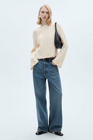 Pull-over manches cloche maille torsadée - Ecru