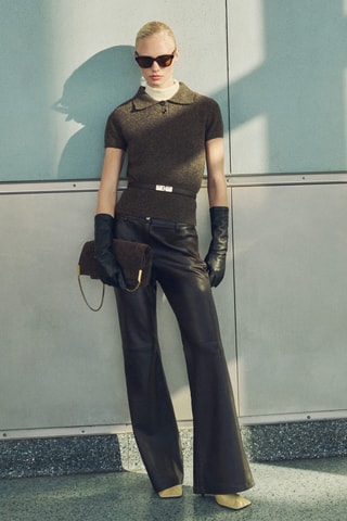 Pull-over manches courtes col polo - Marron
