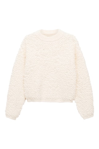 Pull-over tissu bouclette col rond - Ecru