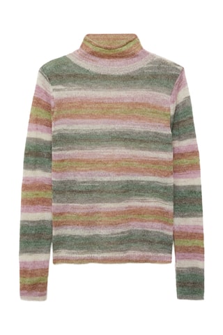 Pull-over rayé col roulé - Rose