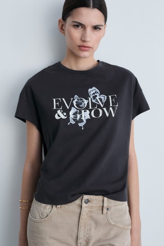 Katoenen T-shirt met Tekst en Print - Antraciet