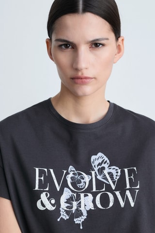 Katoenen T-shirt met Tekst en Print - Antraciet