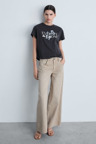Katoenen T-shirt met Tekst en Print - Antraciet