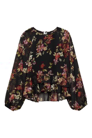 Blouse fleurie volants - Noir
