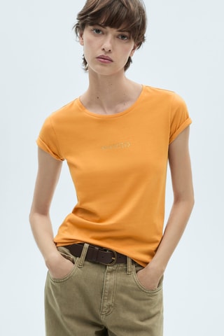 T-shirt coton imprimé logo - Moutarde