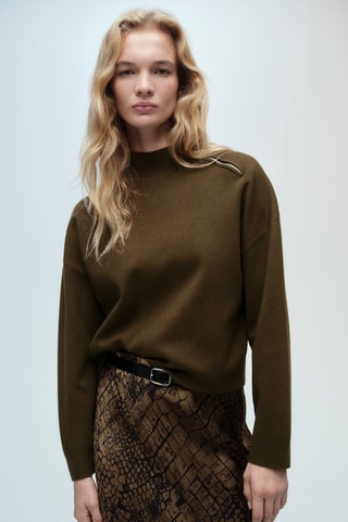 Pull-over col montant zip - Kaki