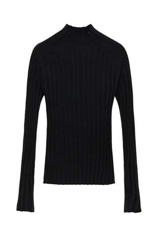 Pull-over côtelé col montant - Noir