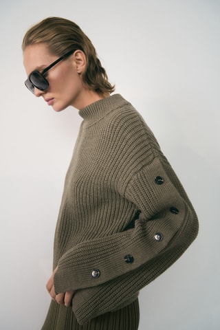 Pull-over maille détail boutons - Kaki