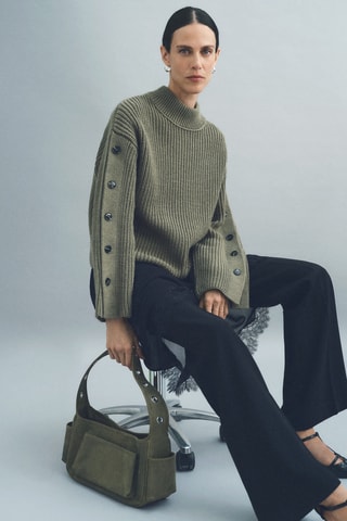 Pull-over maille détail boutons - Kaki