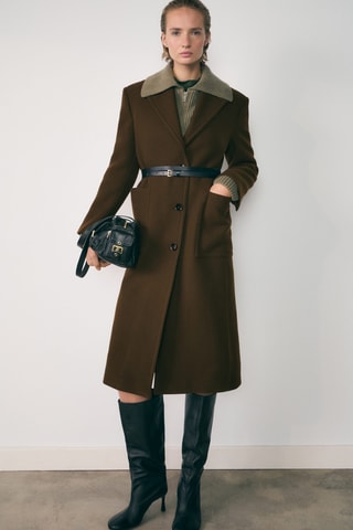 Manteau laine vierge poches - Kaki