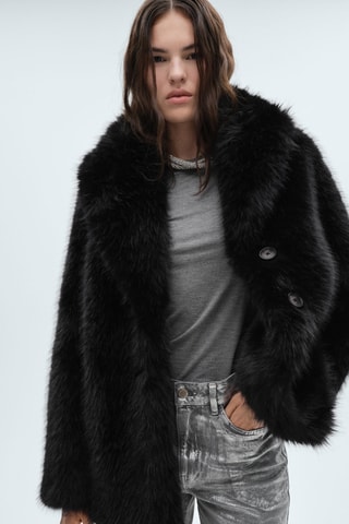 Manteau fausse fourrure revers - Noir