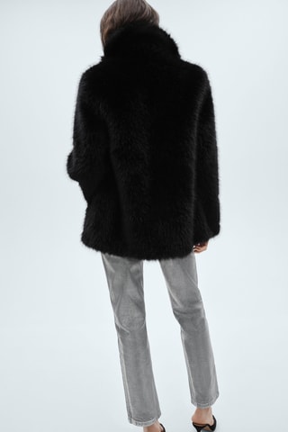 Manteau fausse fourrure revers - Noir