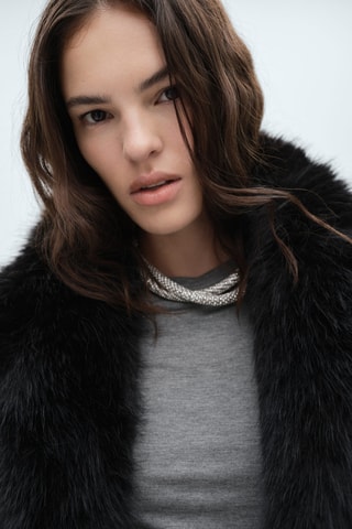 Manteau fausse fourrure revers - Noir