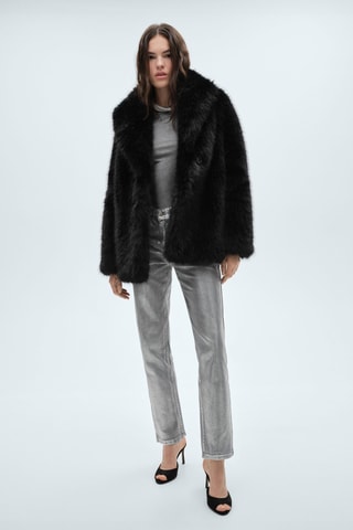 Manteau fausse fourrure revers - Noir