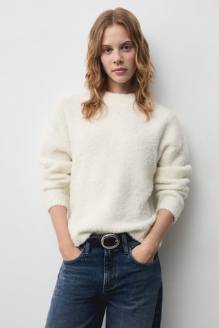 Pull-over maille coton lin col rond - Ecru